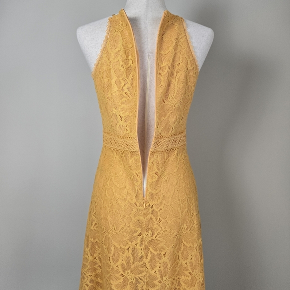 ANTONIO MELANI | Women's Lace Mustard Yellow Sleeveless Midi Dress Size 4 - Picture 10 of 16